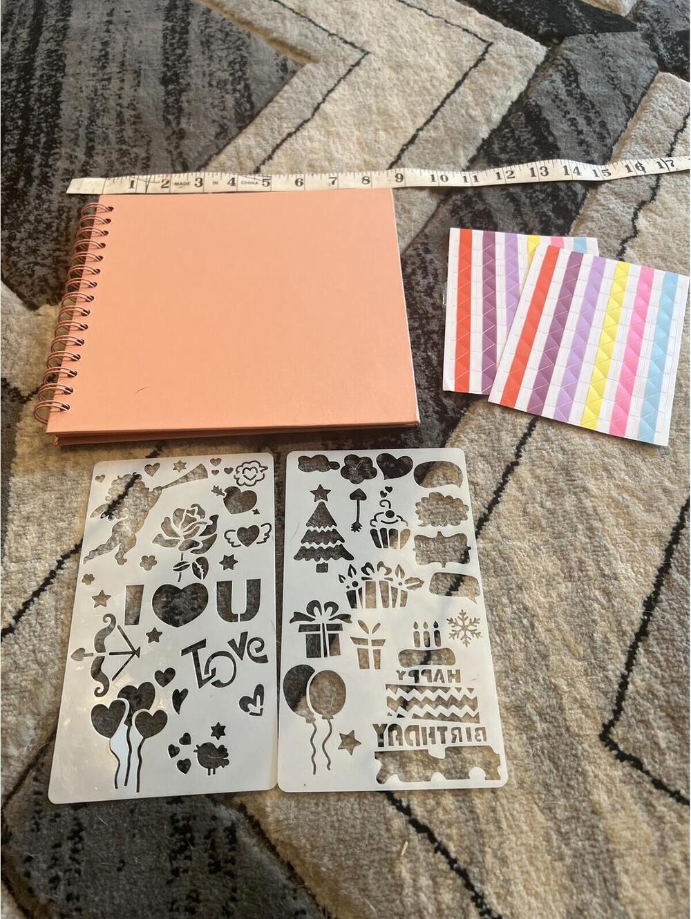 Peach Spiral Bound Sketchbook Scrapbook with Stencils and Colorful Stickers